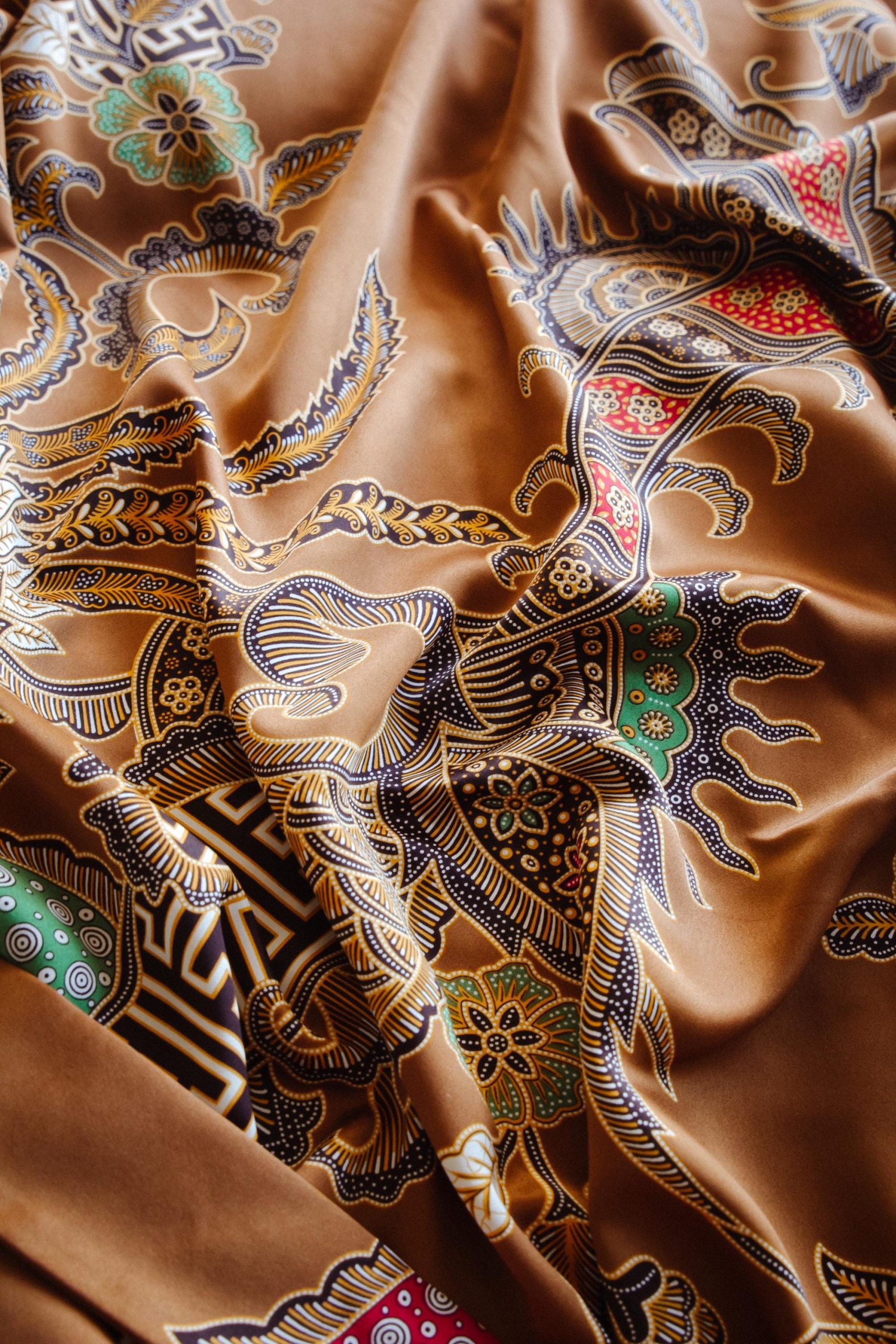 Copper Brown Paisley Satin Kimono Robe with Ornate Floral Print - Image 2