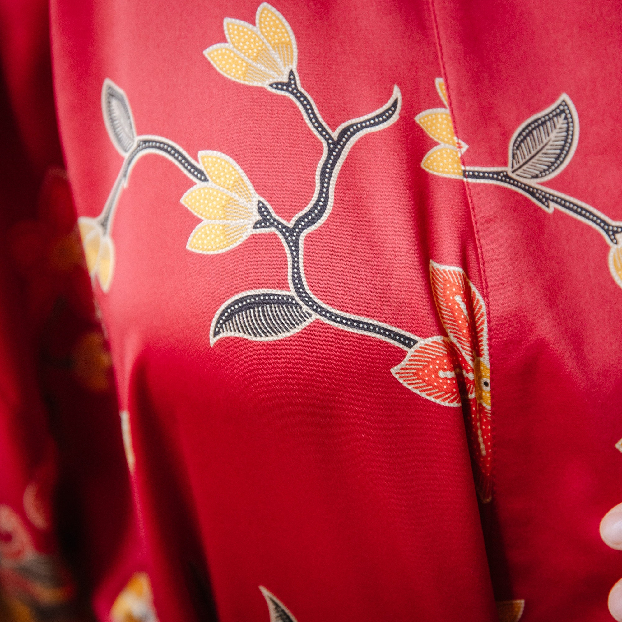 Ruby Red Crane Floral Satin Kimono Robe with Waist Belt - Image 4